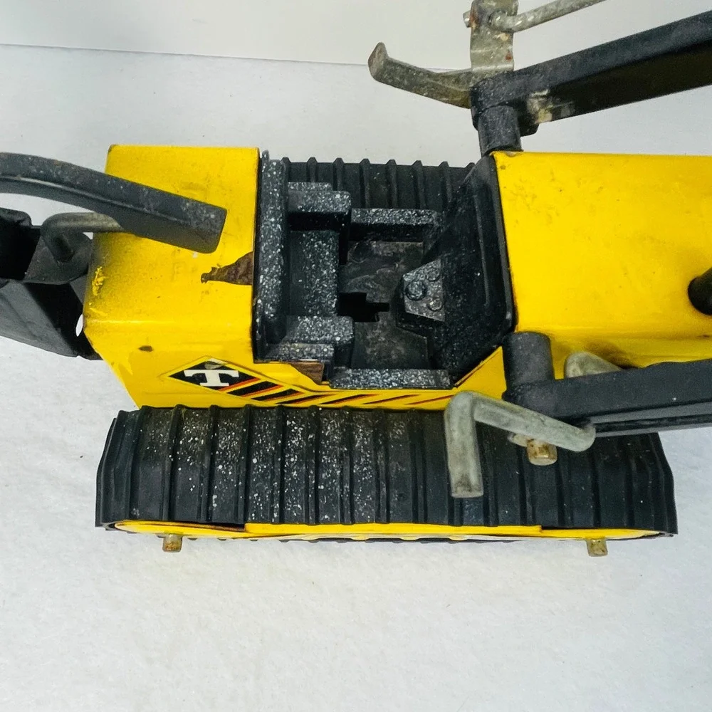 Vintage Tonka Pressed Steel Backhoe Loader Crawler Yellow Black Construction Toy